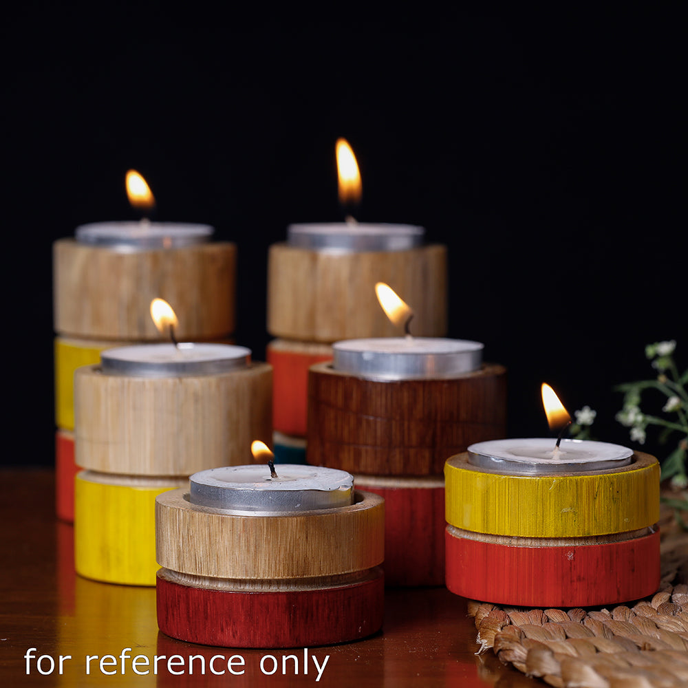  Handcrafted Natural Bamboo Tealight Candle Holder (Medium) Online at iTokri.com 