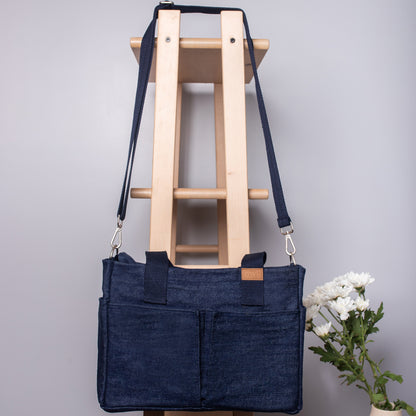 Upcycled Denim Dual Usage Tote Bag with removable insert
