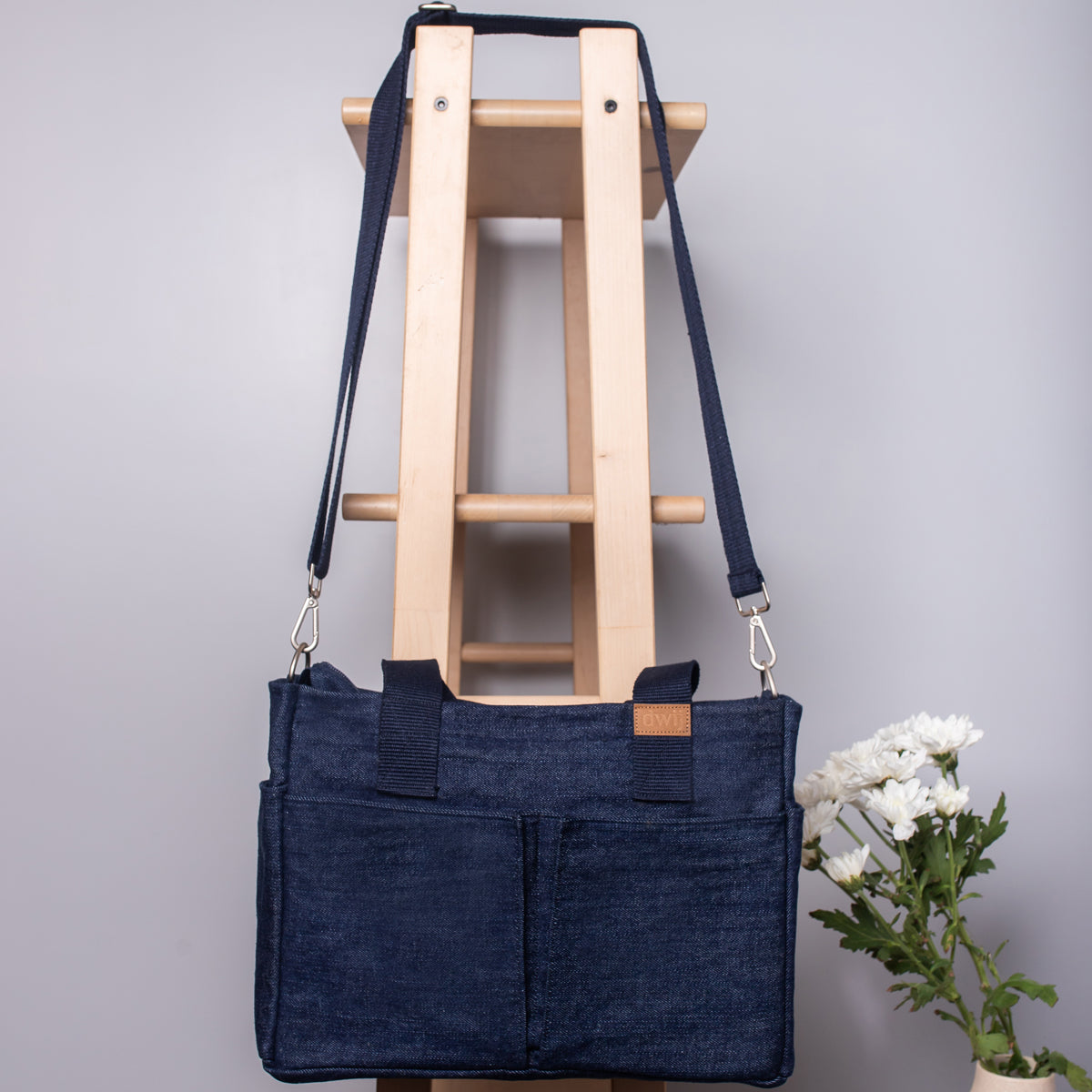 Upcycled Denim Dual Usage Tote Bag with removable insert