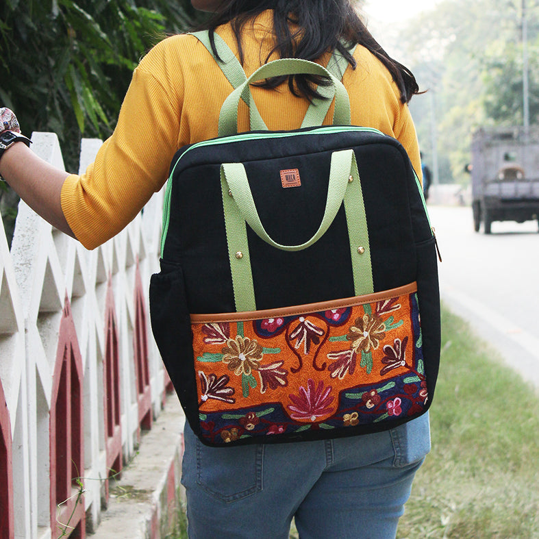 chain stitch hand embroidery backpack