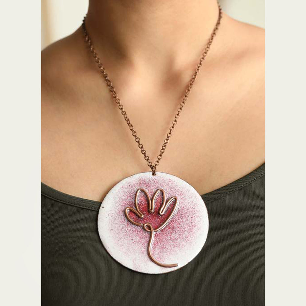 Lotus Bloom Pink Pendent in Copper Enamel