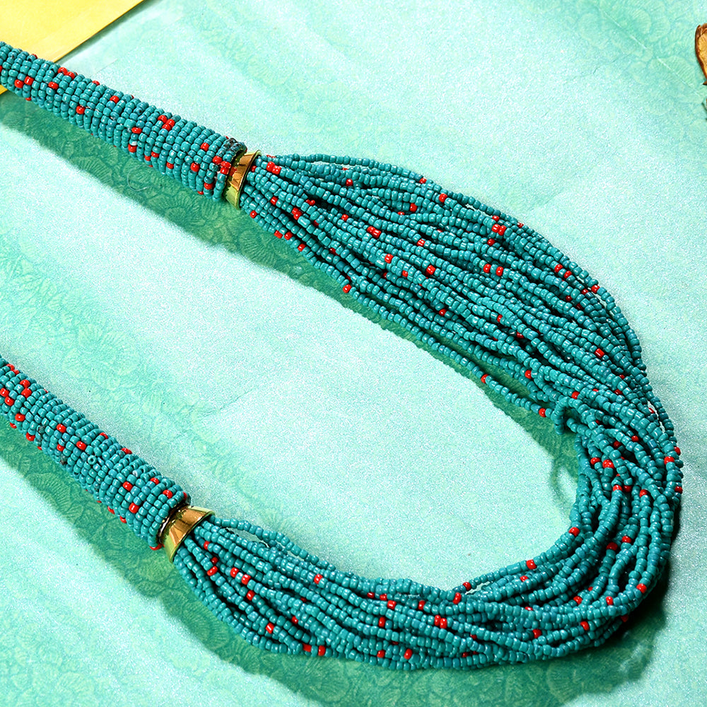 Handcrafted Turquoise & Red Beads Necklace by Bamboo Tree Jewels