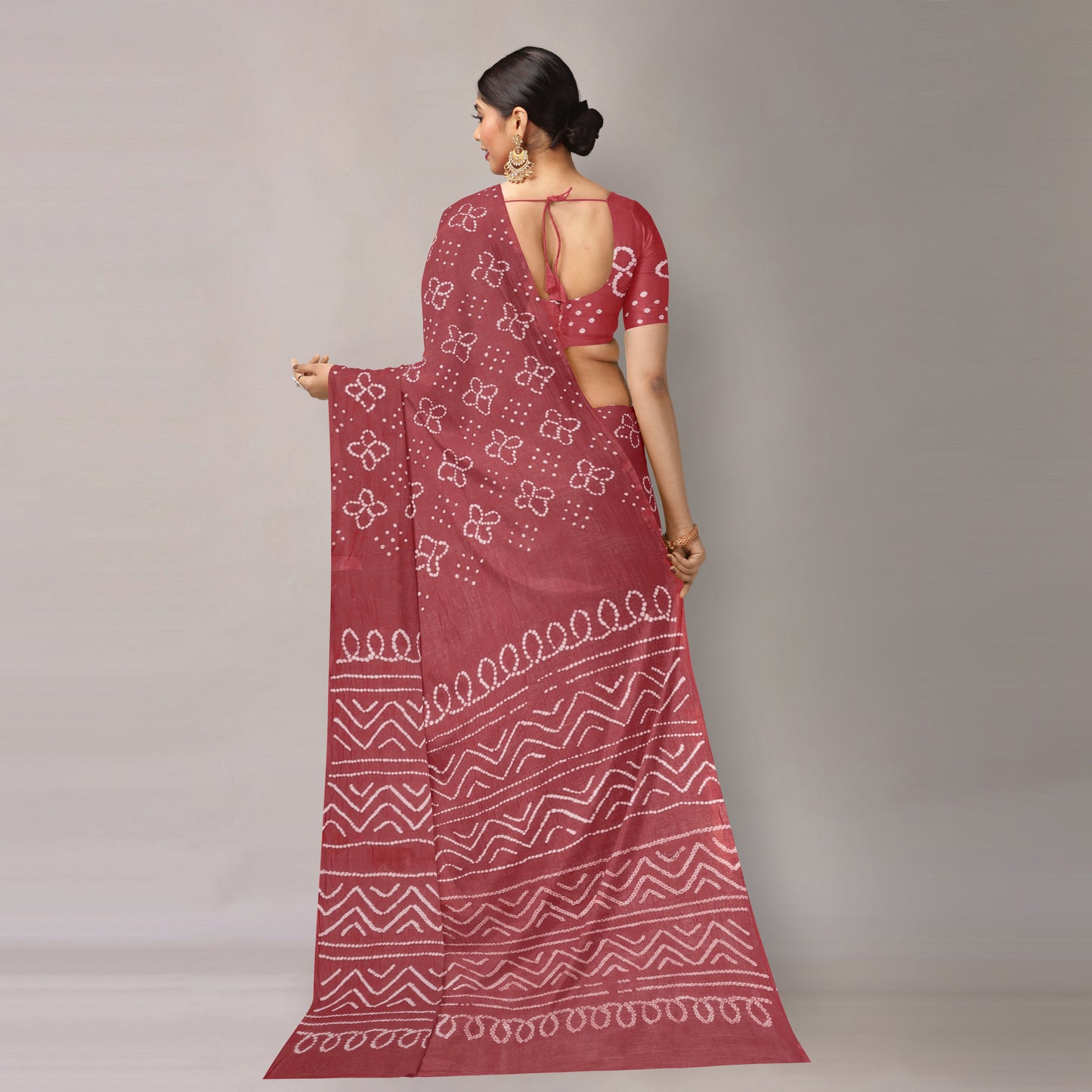 Pink - Kutch Bandhani Tie-Dye Cotton Saree with Blouse Piece