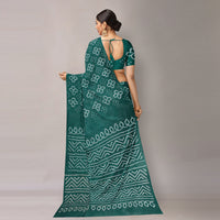 Green - Kutch Bandhani Tie-Dye Cotton Saree with Blouse Piece