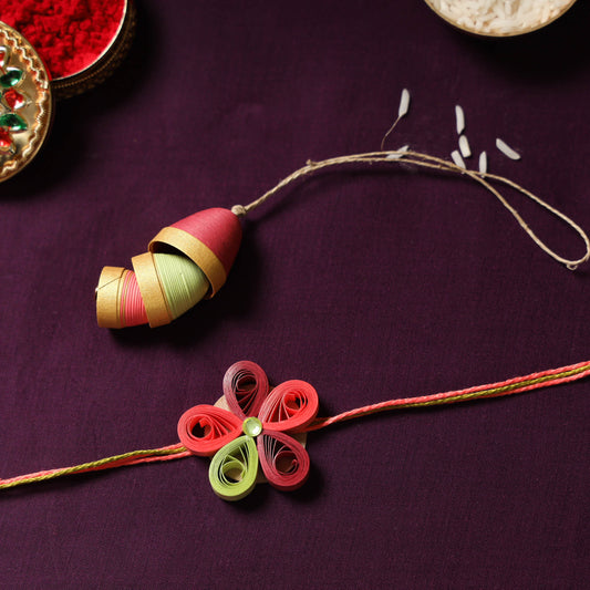 Flower - Handmade Paper Quilling Rakhi & Lumba Set