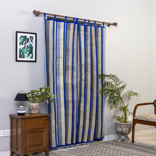 Blue - Madur Grass Door Curtain of Midnapore (7 x 4 feet)