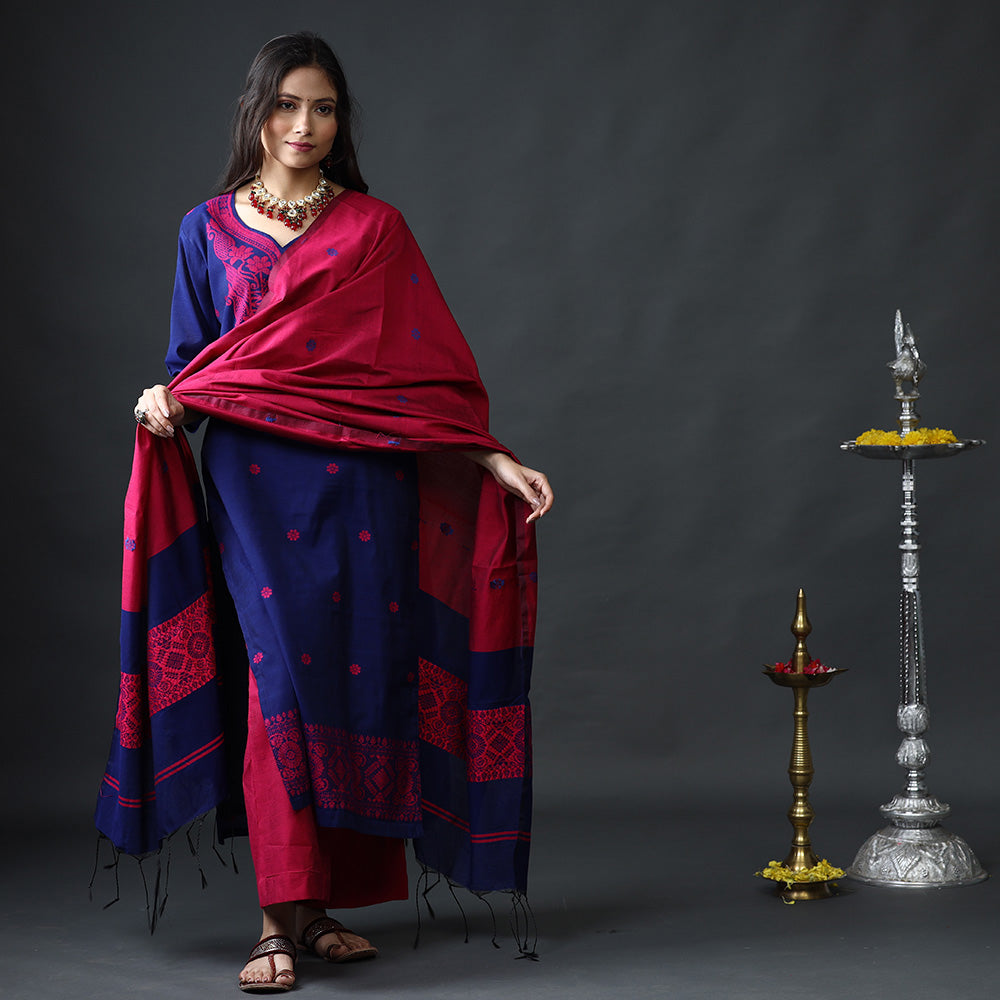 Jamdani Kurta with Palazzo & Dupatta Set