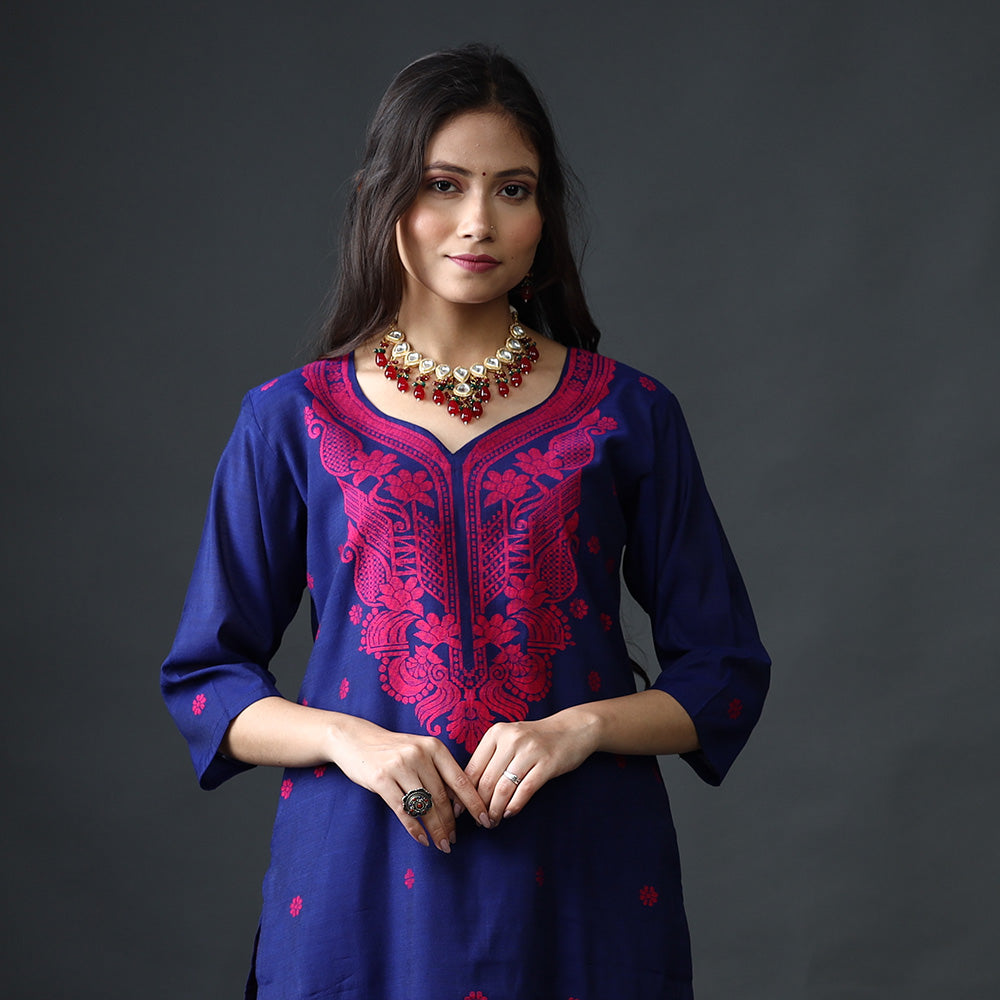 Jamdani Kurta with Palazzo & Dupatta Set