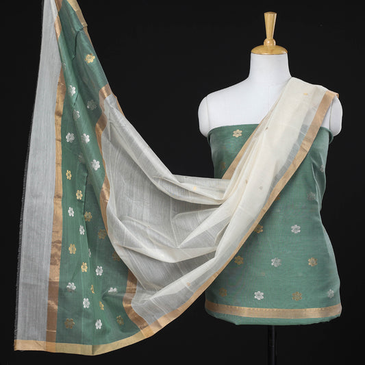 Green - 2pc Chanderi Silk Zari Buti Suit Material Set by Rauph Khan