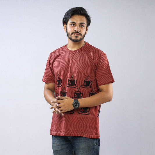 Maroon - Bindaas Block Art Printed Cotton Round Neck T-shirt