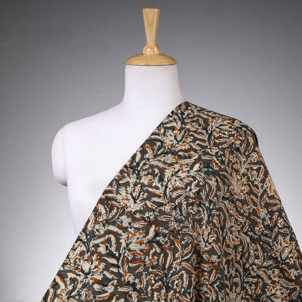 Grey - Kalamkari Block Printing Natural Dyed Cotton Fabric