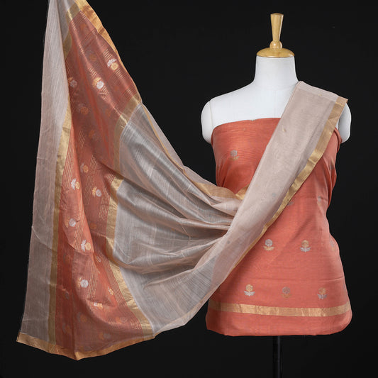 Peach -2pc Chanderi Silk Zari Buti Suit Material Set by Rauph Khan