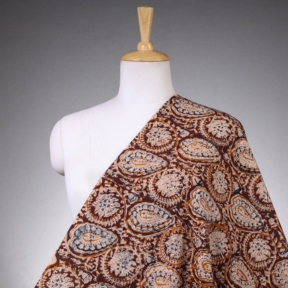 Brown - Kalamkari Block Printed Natural Dyed Cotton Fabric