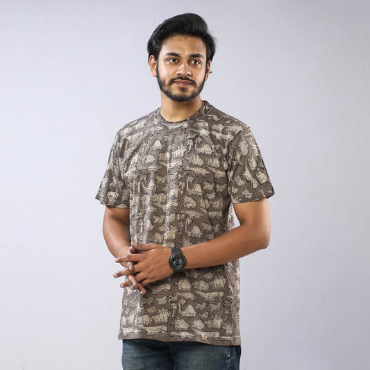 Brown - Bindaas Block Art Printed Cotton Round Neck T-shirt