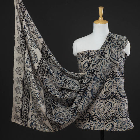 Black - 2pc Pedana Kalamkari Block Printed Cotton Suit Material Set