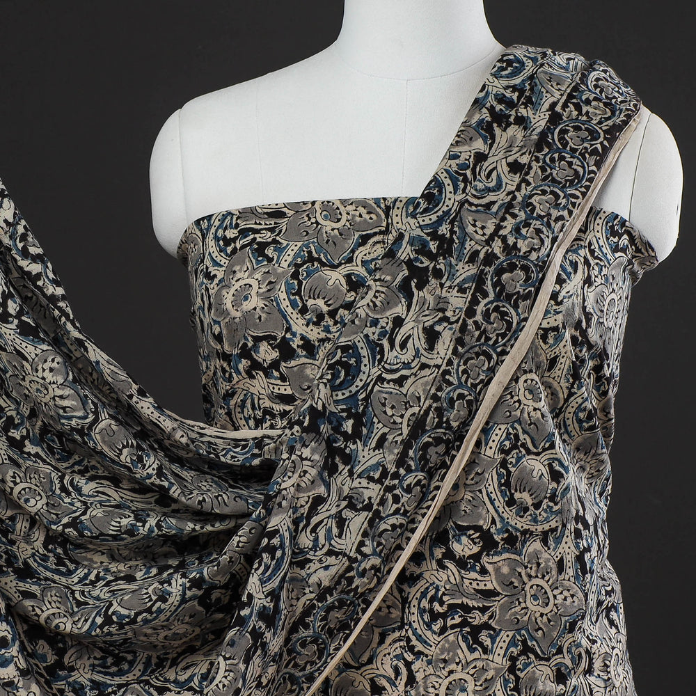 Black - 2pc Pedana Kalamkari Block Printed Cotton Suit Material Set