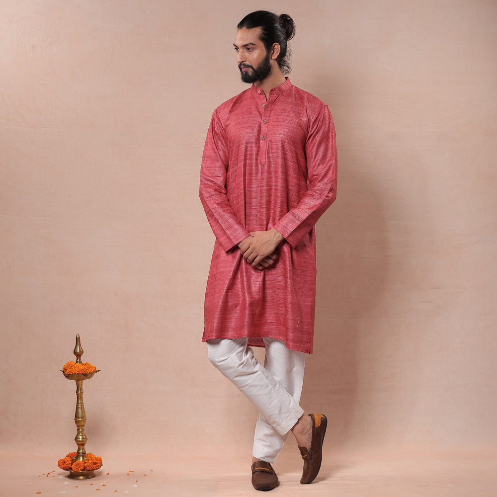 Men Tussar Ghicha Silk Handloom Long Kurta
