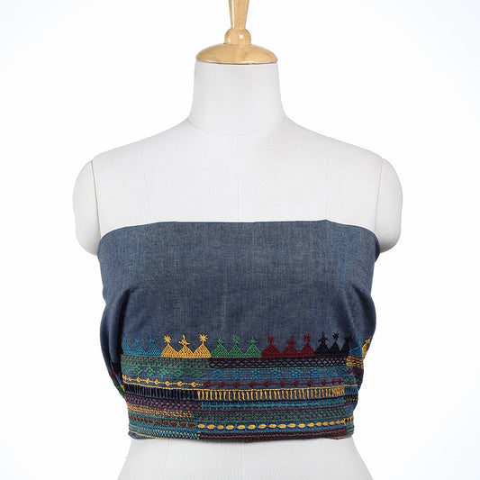 Blue - Lambani Embroidery Handspun Cotton Blouse Piece