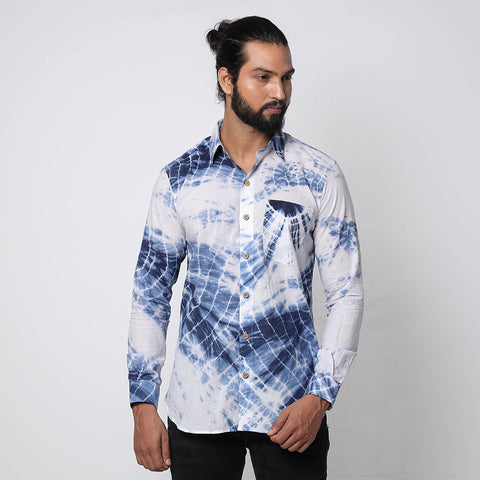 Shibori Tie-Dye Cotton Men Full Sleeve Shirt
