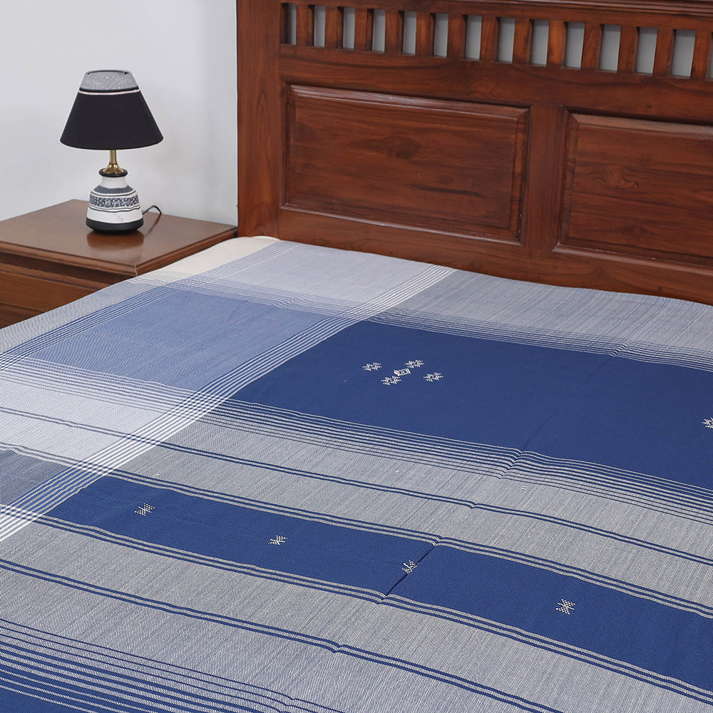 Blue - Kutch Weaving Handloom Cotton Double Bed Cover (107 x 91 in)