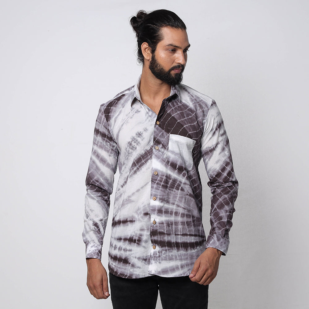  Shibori Tie-Dye Cotton Men Full Sleeve Shirt 