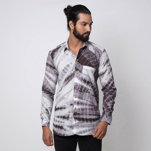  Shibori Tie-Dye Cotton Men Full Sleeve Shirt 