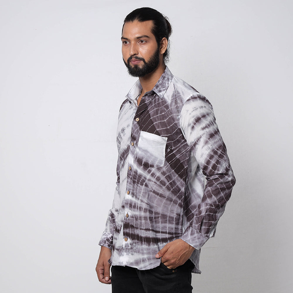  Shibori Tie-Dye Cotton Men Full Sleeve Shirt 