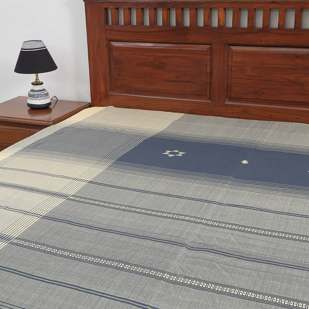 Grey - Kutch Weaving Handloom Cotton Double Bed Cover (107 x 91 in)