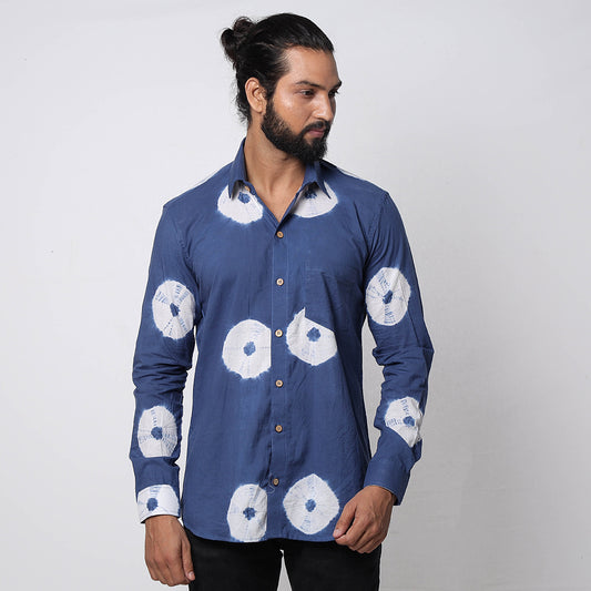 Blue - Shibori Tie-Dye Cotton Men Full Sleeve Shirt