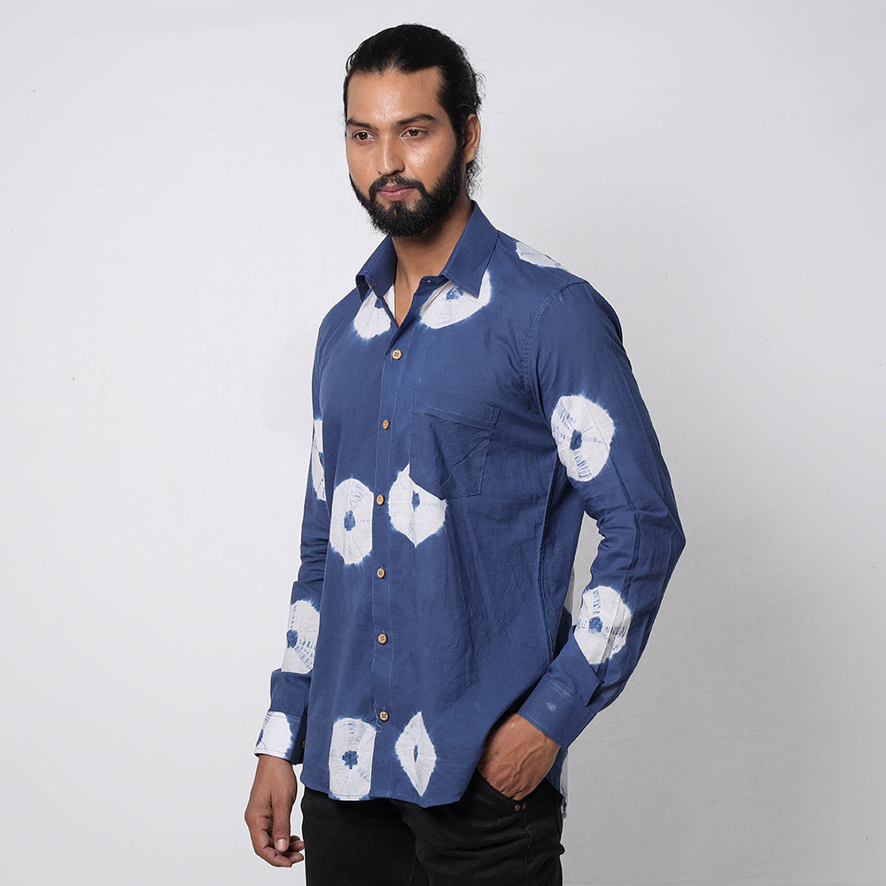  Shibori Tie-Dye Cotton Men Full Sleeve Shirt 