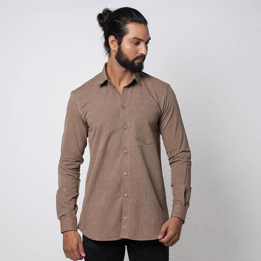 Brown - Jhiri Handloom Cotton Men Full Sleeve Shirt