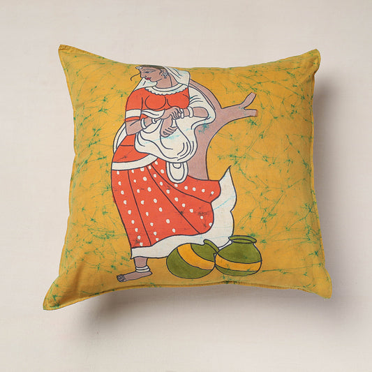 Yellow - Hand Batik Printed Pure Cotton Cushion Cover (18 x 18 in)