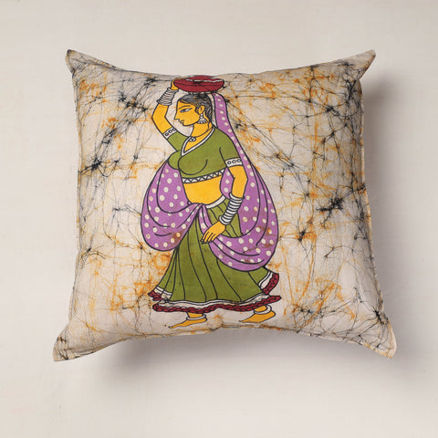 Beige Hand Batik Printed Cotton Cushion Cover