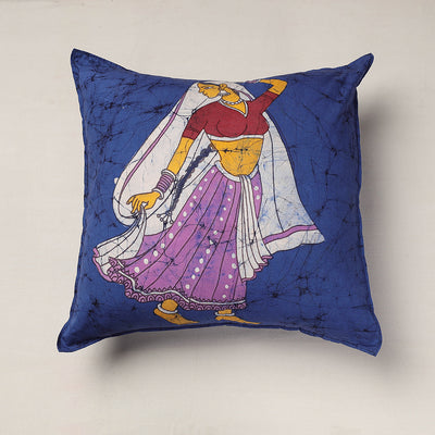 Blue - Hand Batik Printed Cotton Cushion Cover (18 x 18 in)