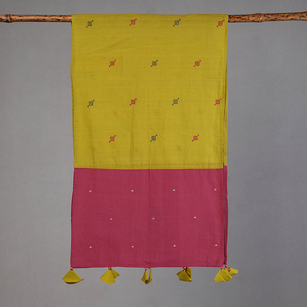  Godavari Jamdani Buti Patchwork Cotton Stole with Tassels 