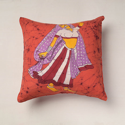 Orange - Hand Batik Printed Cotton Cushion Cover (18 x 18 in)