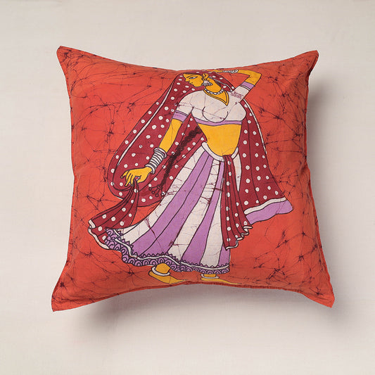 Orange - Hand Batik Printed Cotton Cushion Cover (18 x 18 in)