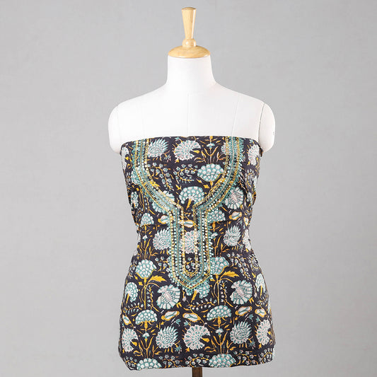 Black - Sequin & Bead Work Embroidery Sanganeri Block Printed Cotton Kurti  Material - 2.5 meter