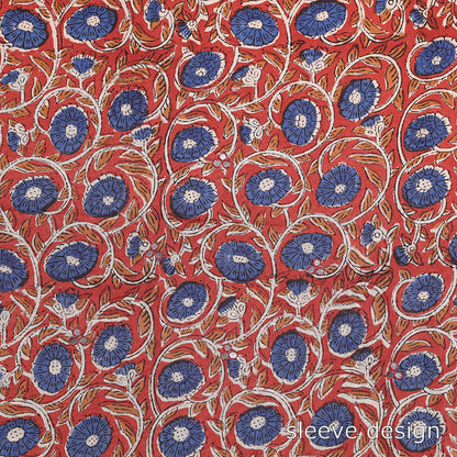 Red - Zardozi & Bead Work Embroidery Bagru Block Printing Cotton Kurti  Material - 2.5 meter