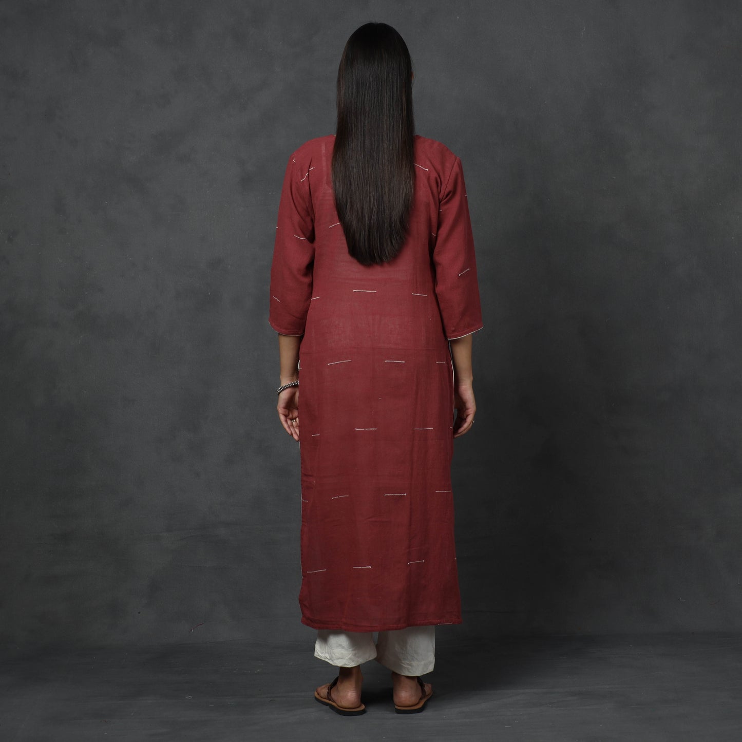 Maroon - Organic Kala Cotton Handloom Buti Long Kurta