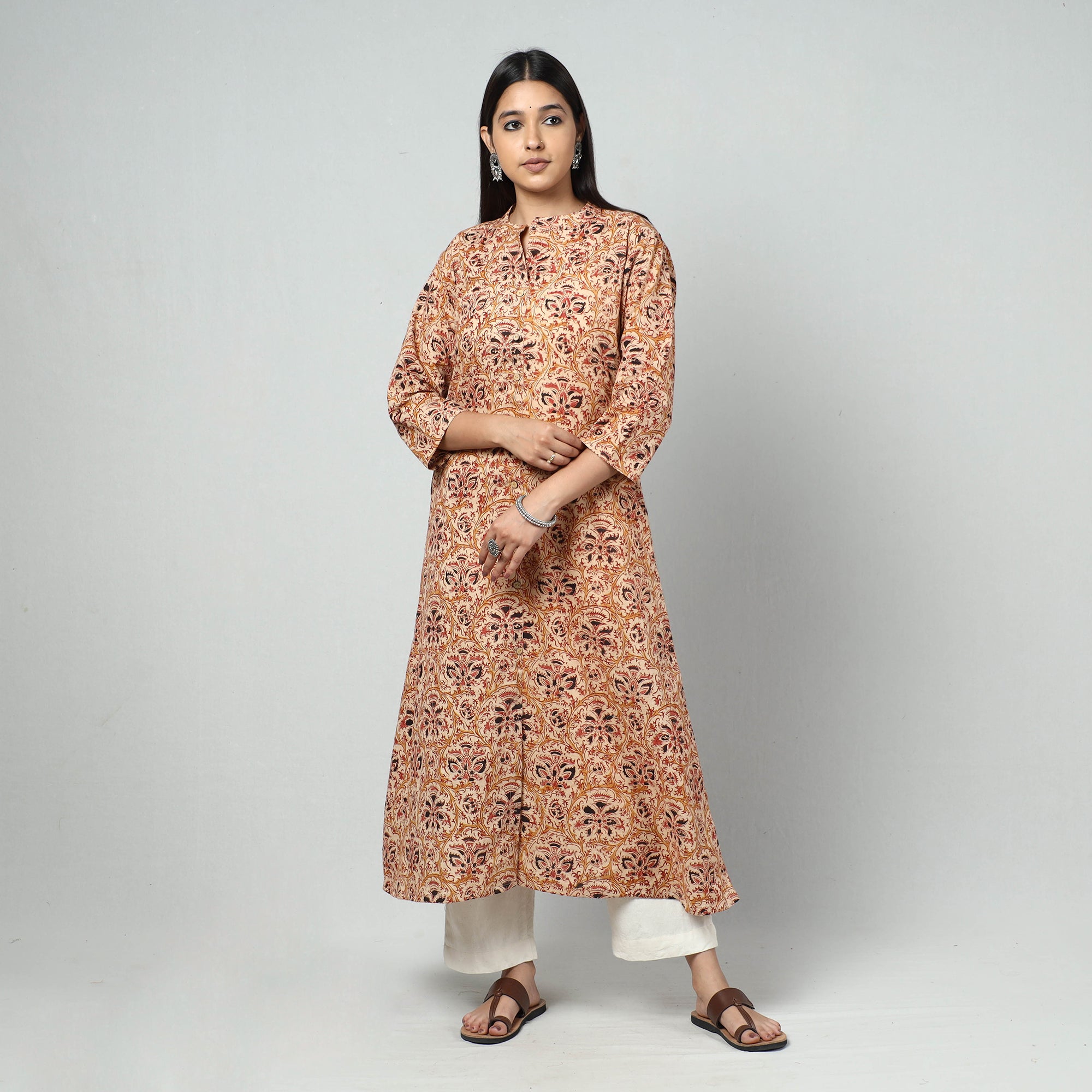  Kalamkari Block Printed Cotton Long Kurta For Women