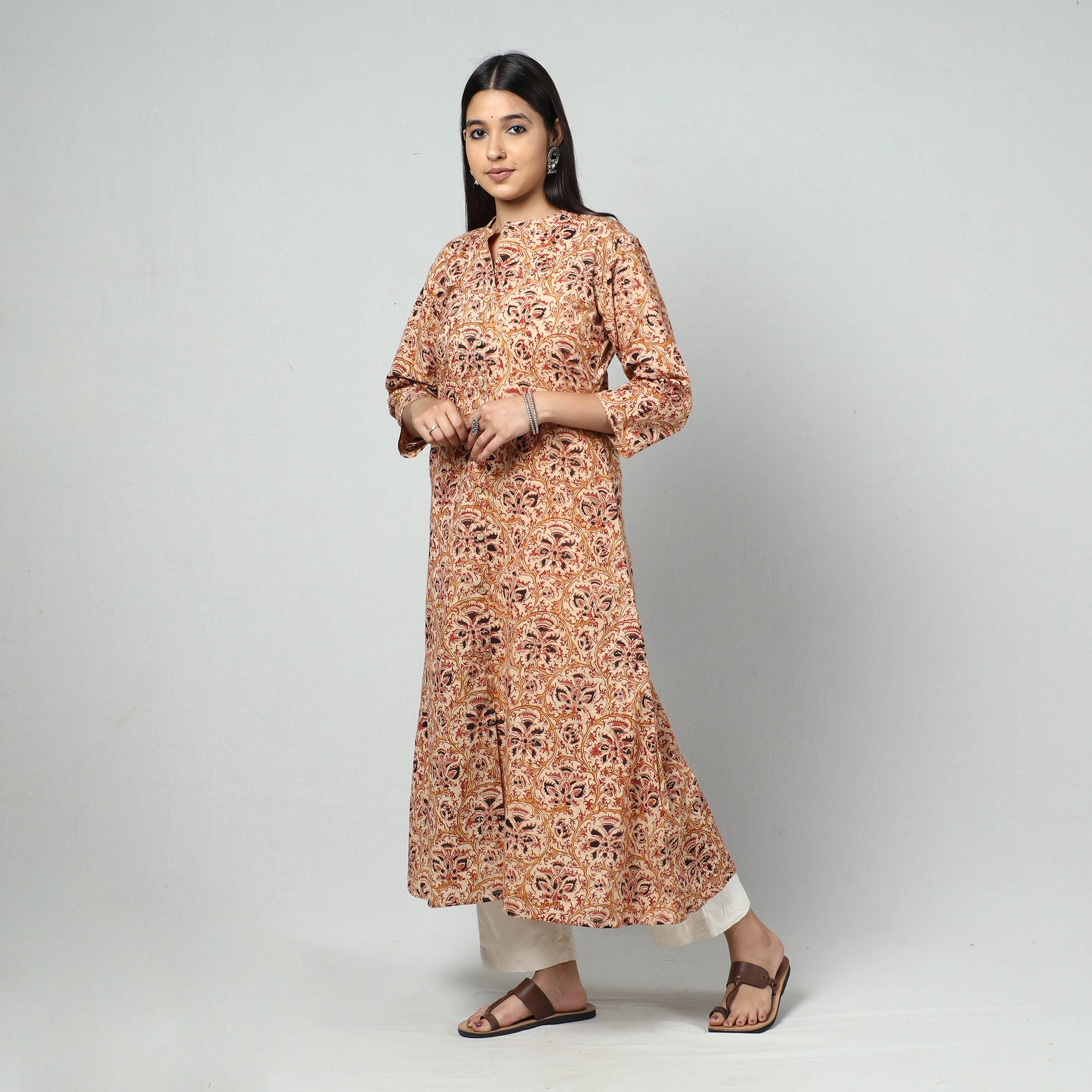  Kalamkari Block Printed Cotton Long Kurta For Women