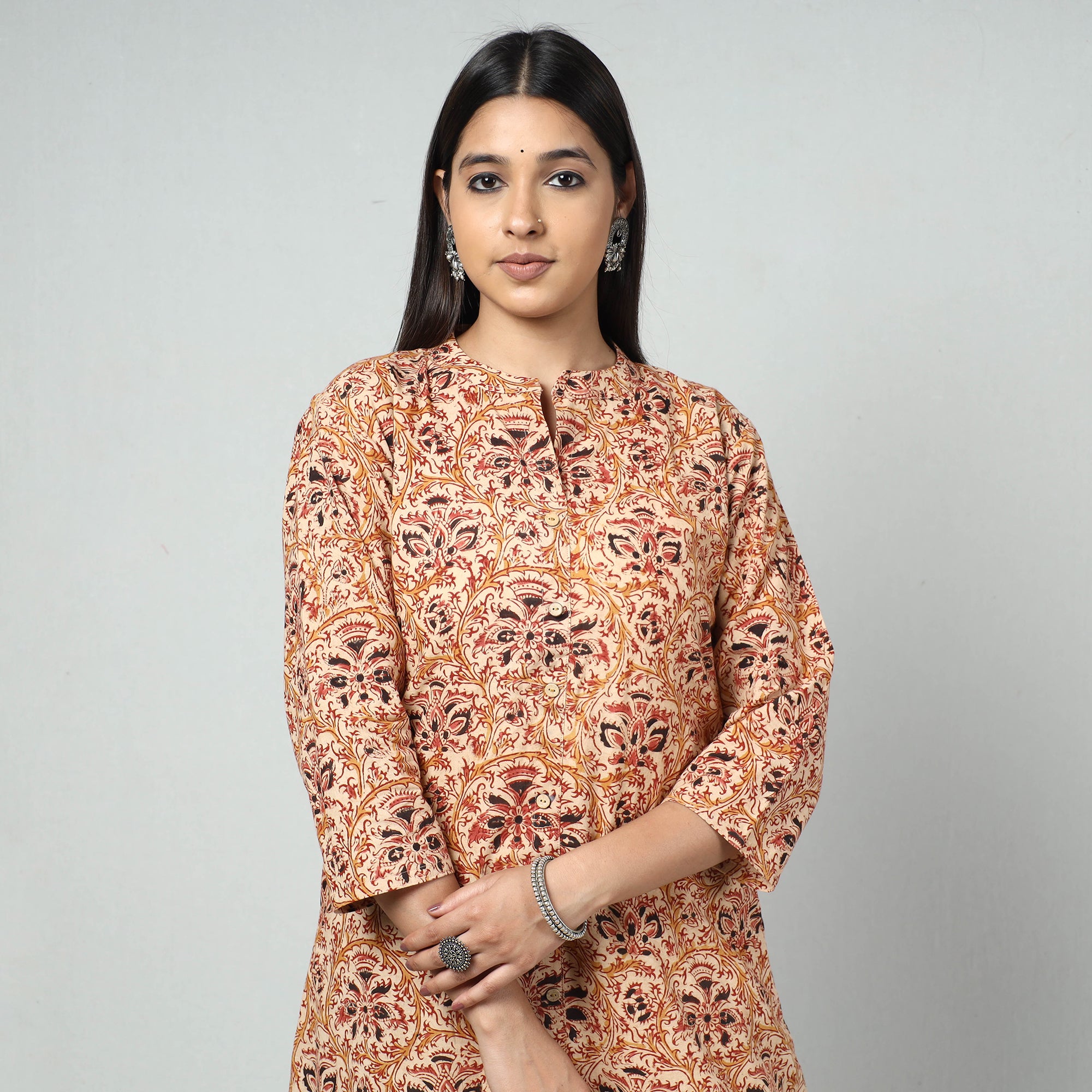  Kalamkari Block Printed Cotton Long Kurta For Women