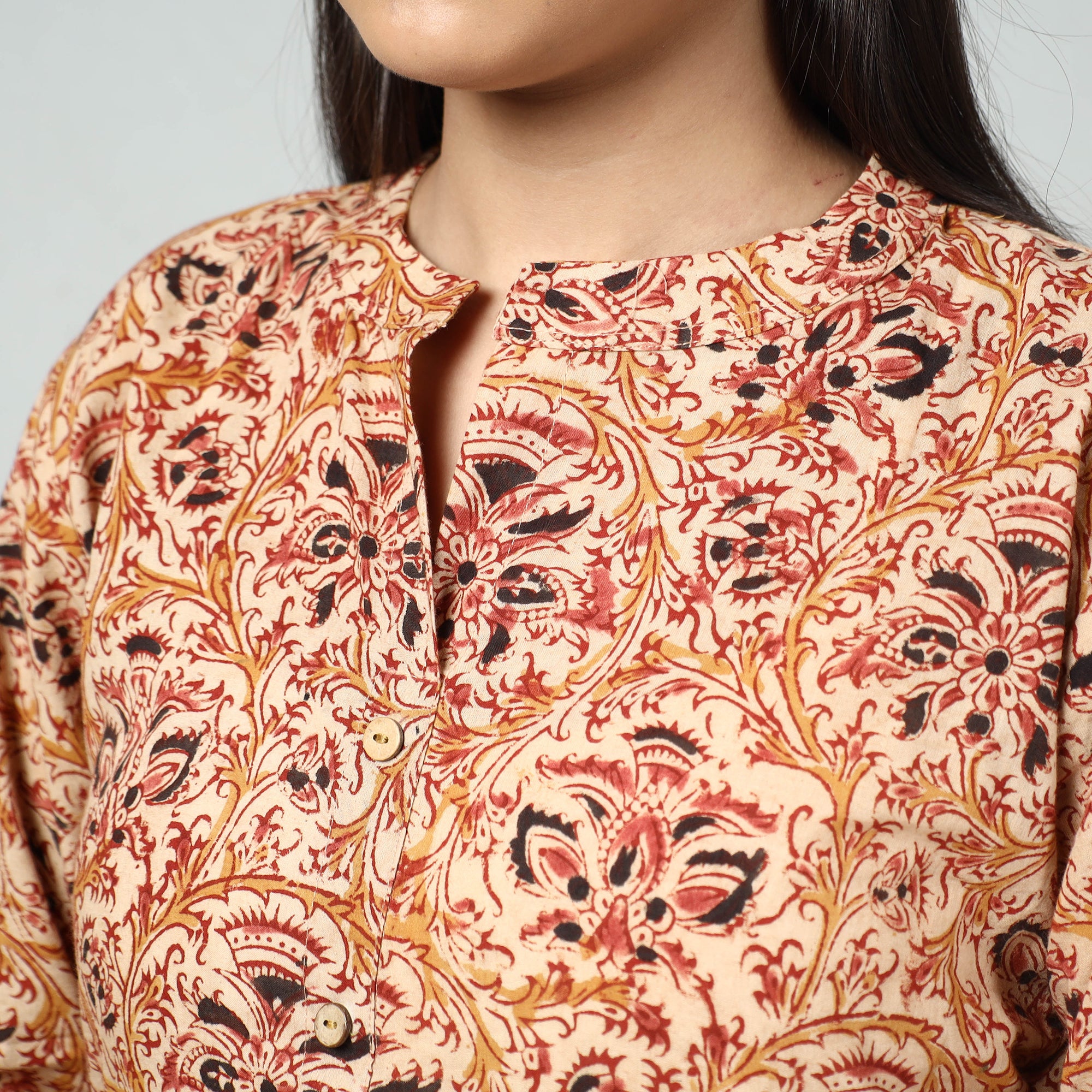  Kalamkari Block Printed Cotton Long Kurta For Women
