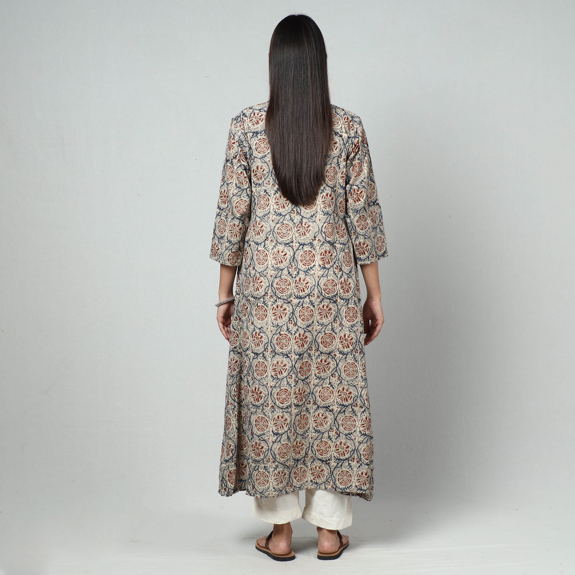 Buy Beige Block Print Cotton A-Line Kalamkari Kurta for Women