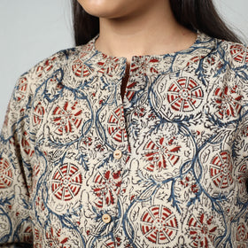 Buy Beige Block Print Cotton A-Line Kalamkari Kurta for Women