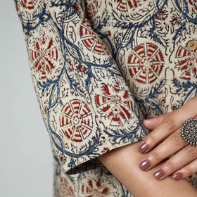 Buy Beige Block Print Cotton A-Line Kalamkari Kurta for Women