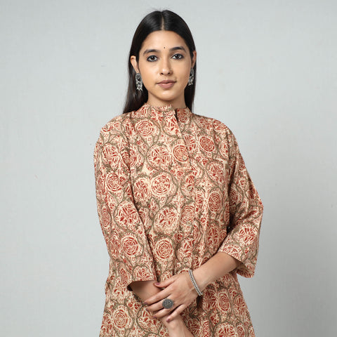  Kalamkari Block Printed Cotton Long Kurta For Women