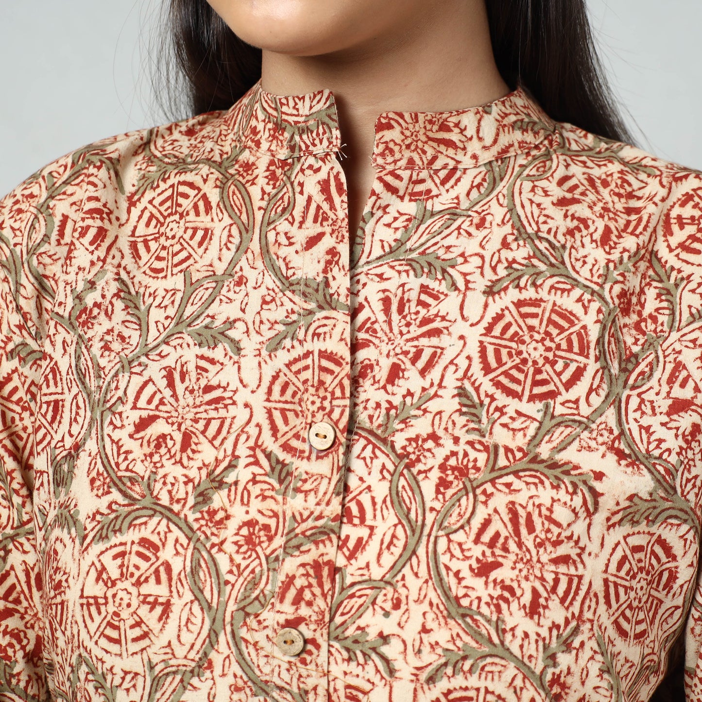 Beige - Kalamkari Block Printed Cotton Long Kurti