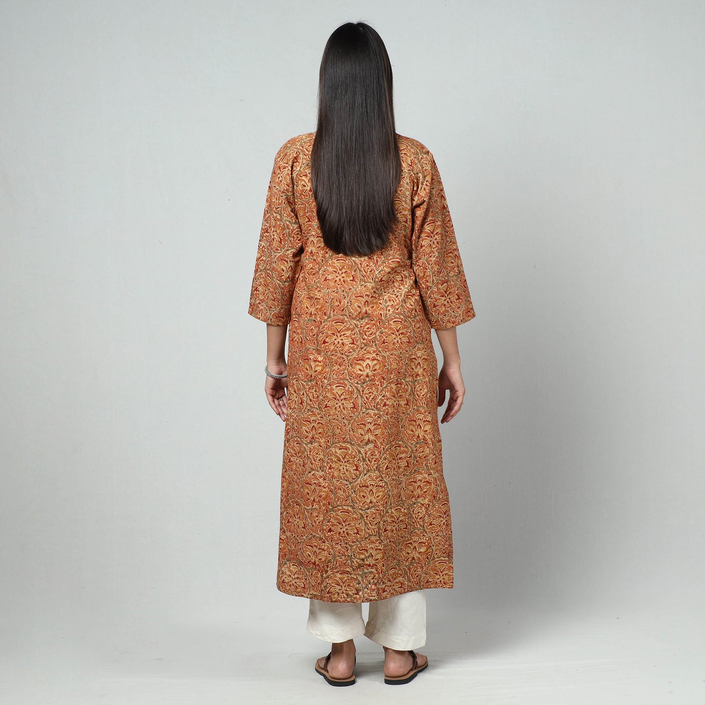 Orange - Kalamkari Block Printed Cotton Long Kurta